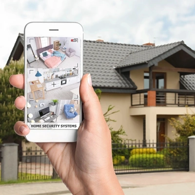 Ogden vivint phone display of cctv live feed in front of a house